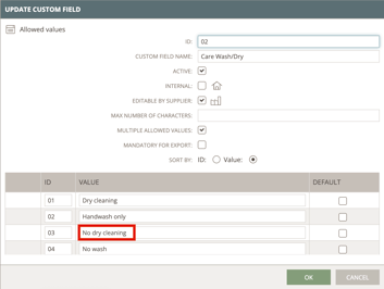 item custom fields-values