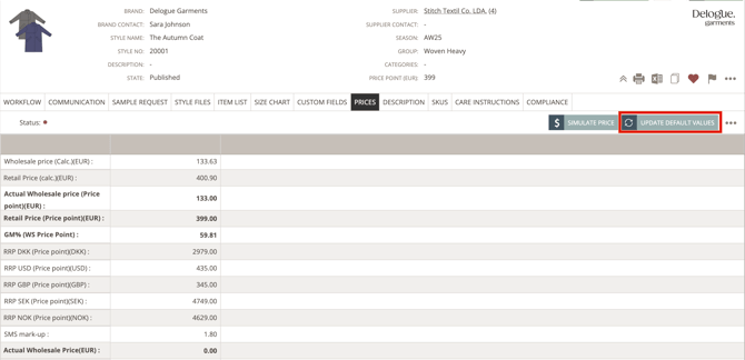 prices - default value button