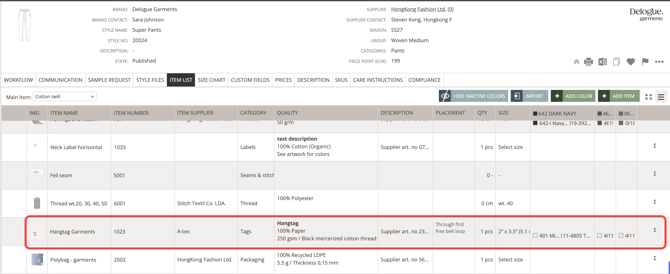 item - tag in item list