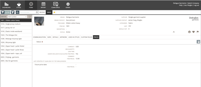 Supplier - item price